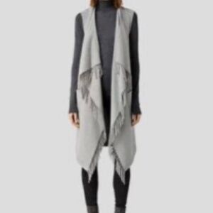 All Saints Wool Fringe Longline Vest